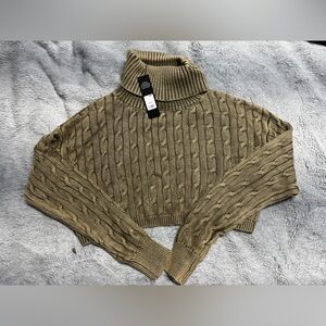 Fashion Nova Olive Cable Knit Cropped Turtleneck Sweater